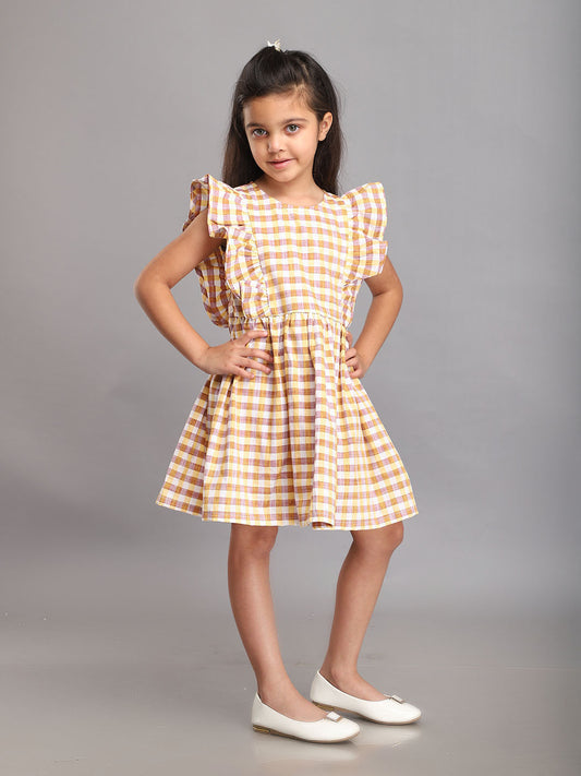 Yellow & Brown Checkered Dress