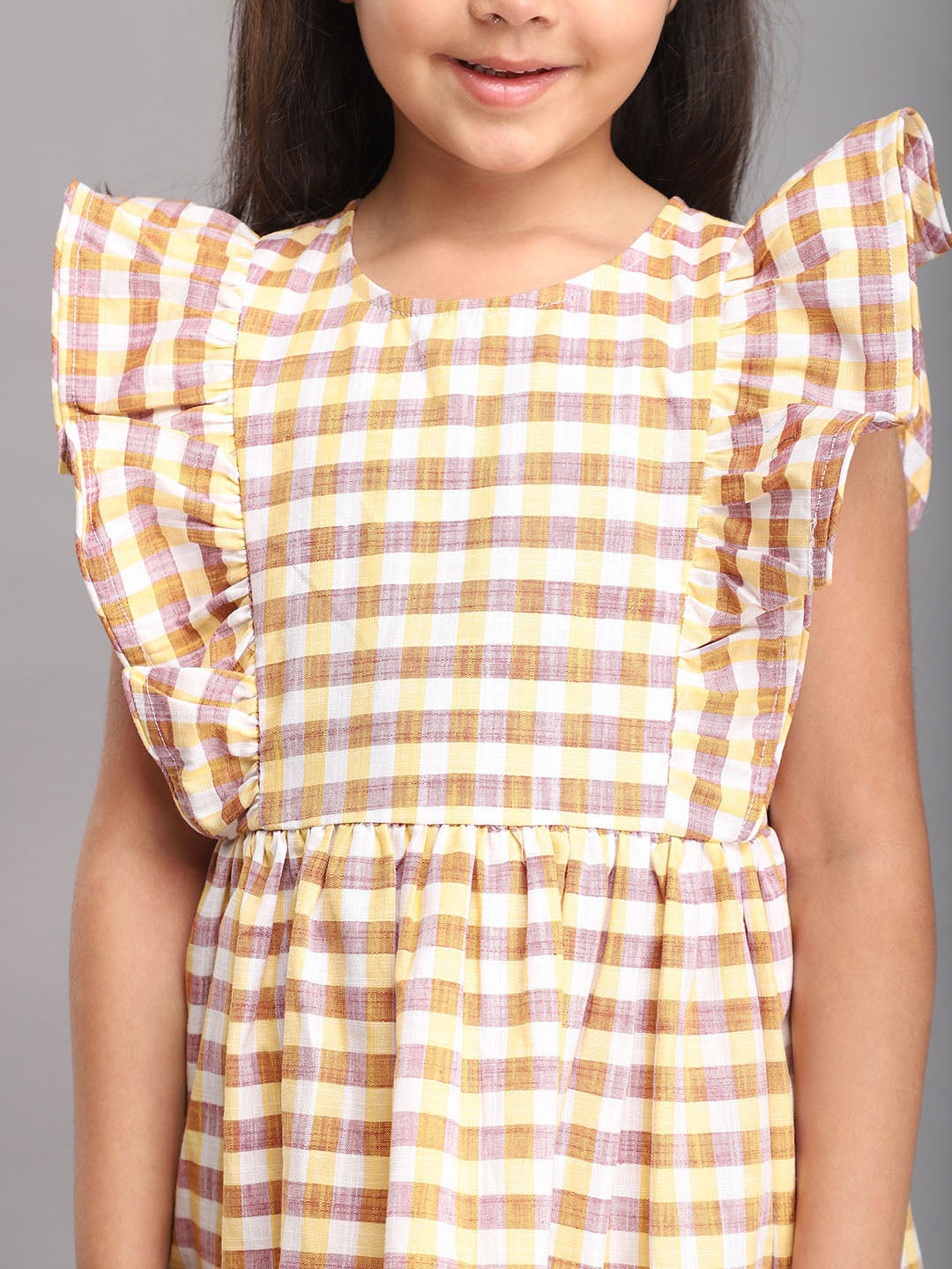 Yellow & Brown Checkered Dress