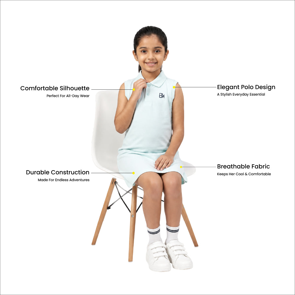 Girls Pure Cotton Light Blue Color Polo Sleeveless dress