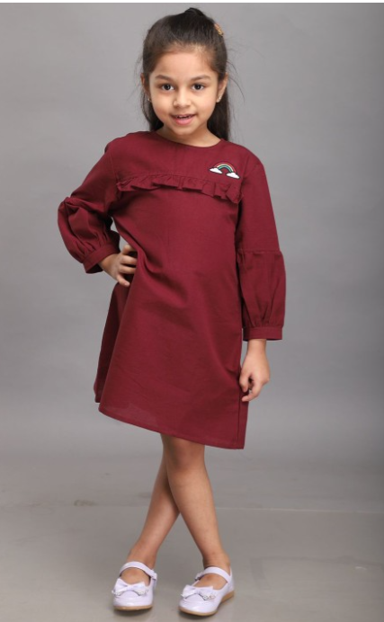 Girls Puff Sleeve A-Line Dress