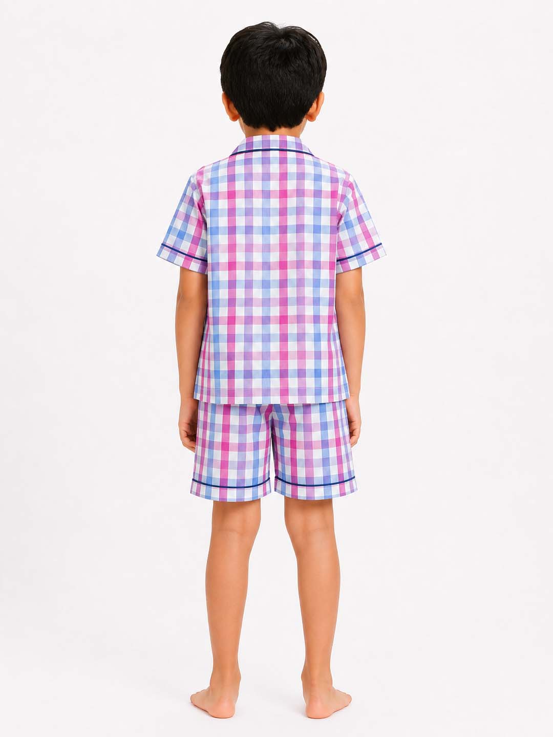 Biglilpeople Kids Unisex Multi Colour Checks Cotton Short Sleeve Shirt & Shorts Nightsuit