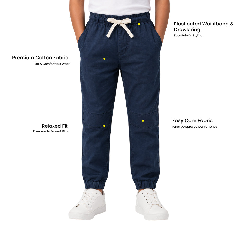 Boys Navy Color Cotton Woven Joggers