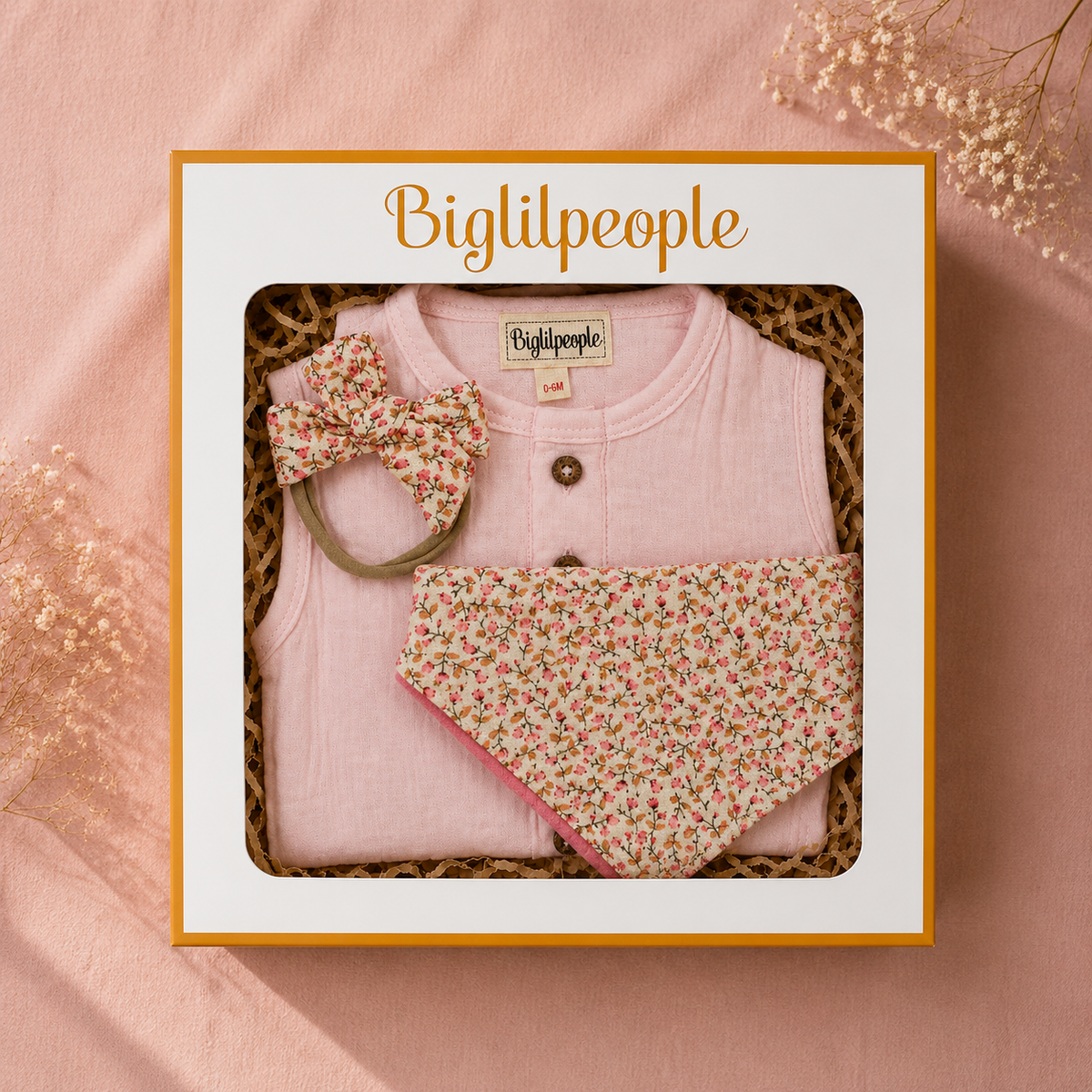 Newborn Muslin Gift Set with Bib & Headband