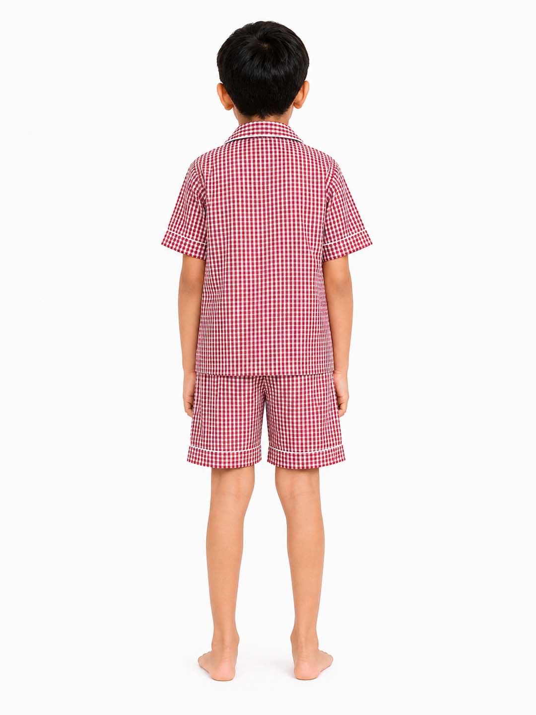 Biglilpeople Kids Unisex Red Checks Cotton Short Sleeve Shirt & Shorts Nightsuit