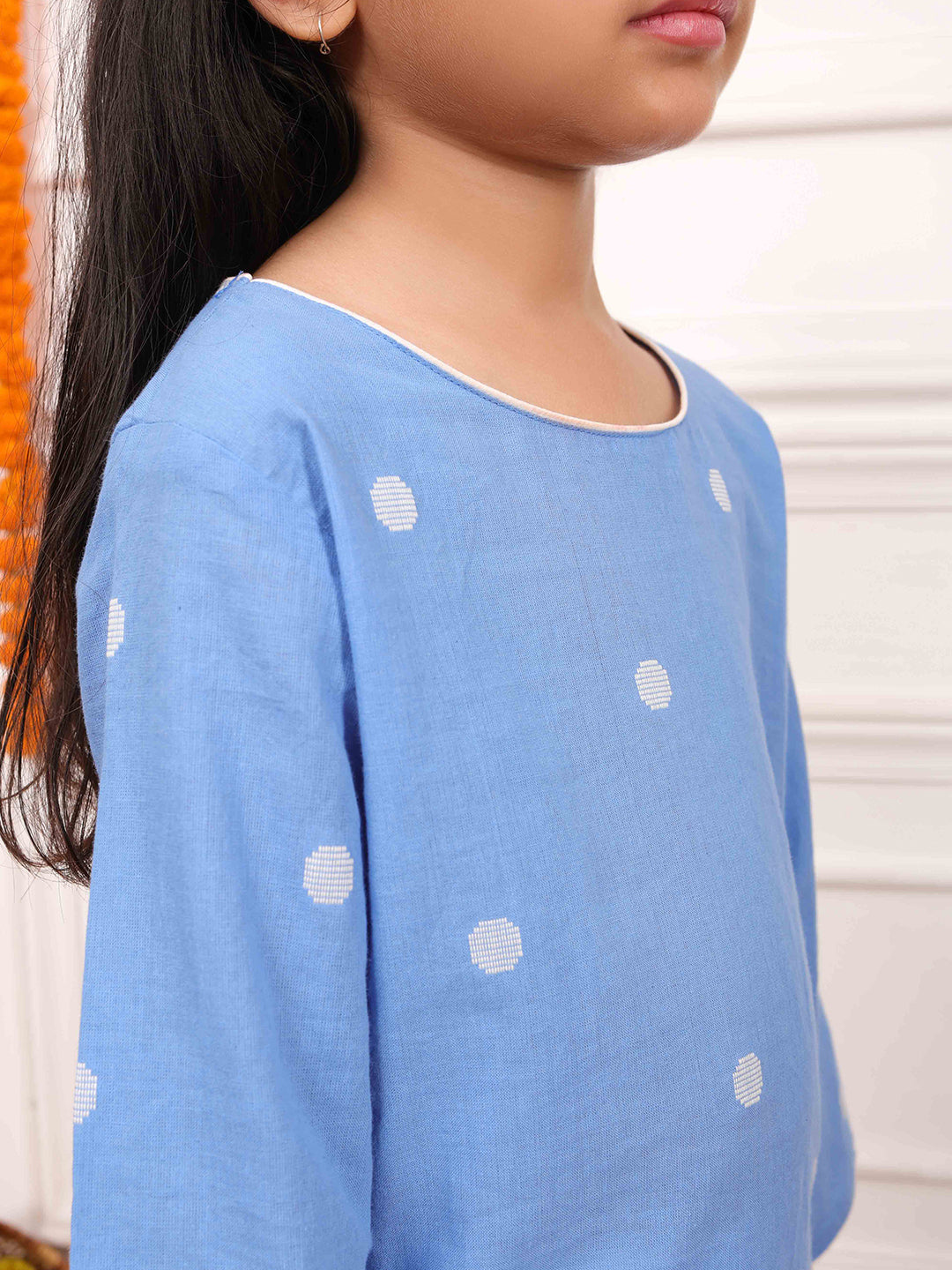 Girls Printed Full Sleeves Kurta Set-Light Blue