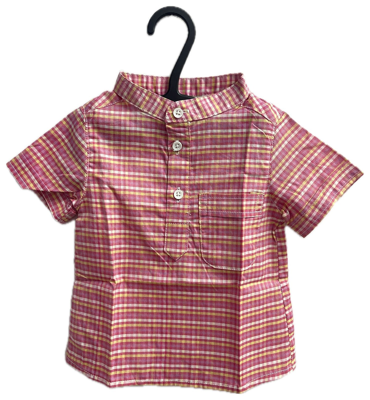 Camisa casual de niño de manga corta a cuadros estilo mandarín
