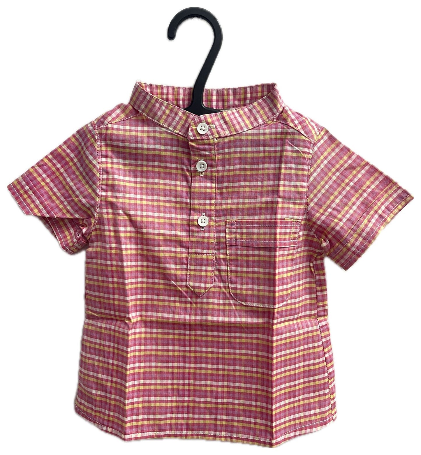 Mandarin Style Boys Checks Half Sleeves Casual Shirt