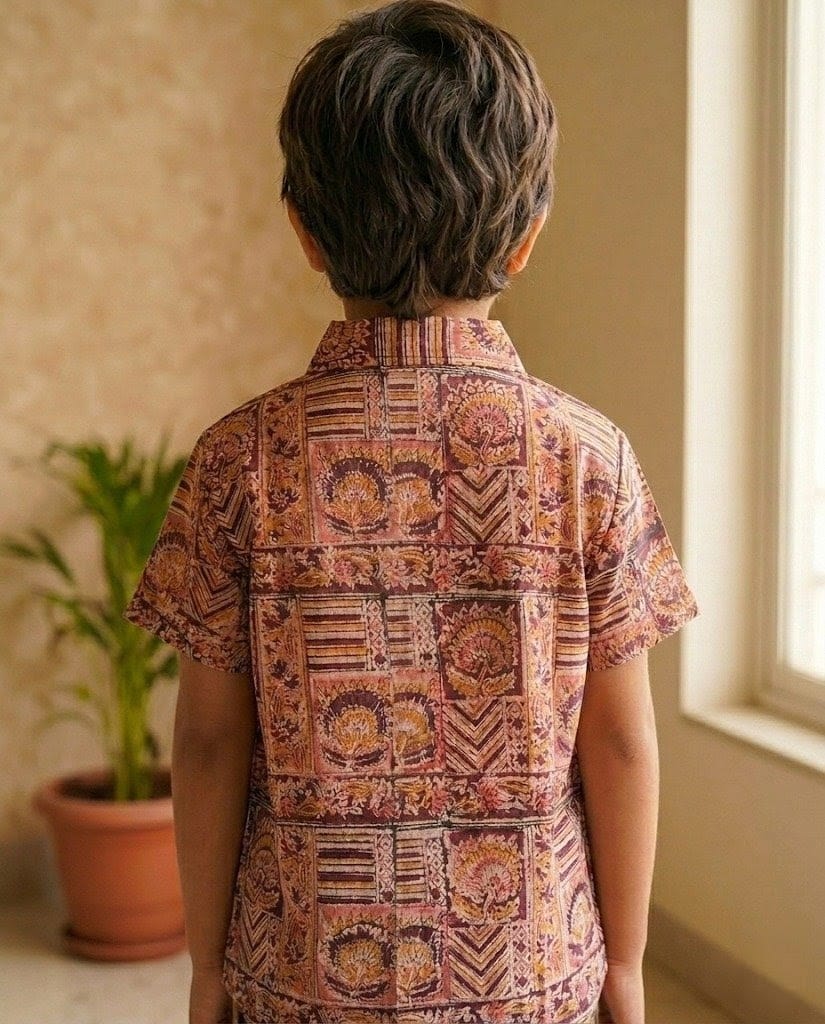 Biglilpeople Boys Ethnic Print Mandarin Collar Short Sleeves Shirt