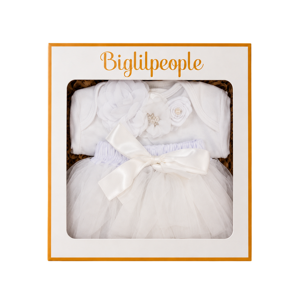 Newborn Girls Tutu Bloomer Gift Set with Romper – White