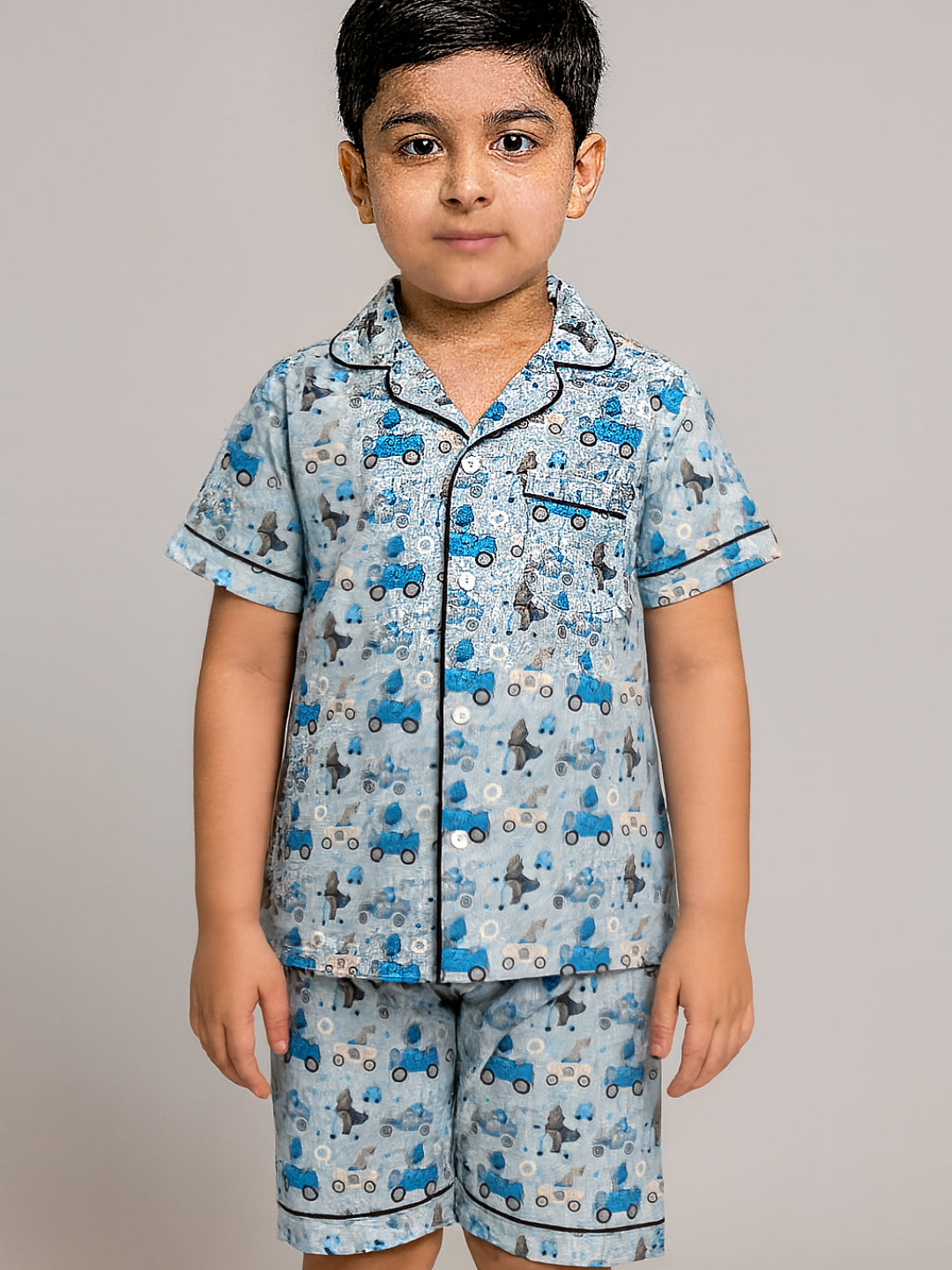 Printed Half Sleeves Night Suits For Boys and Girls-Blue