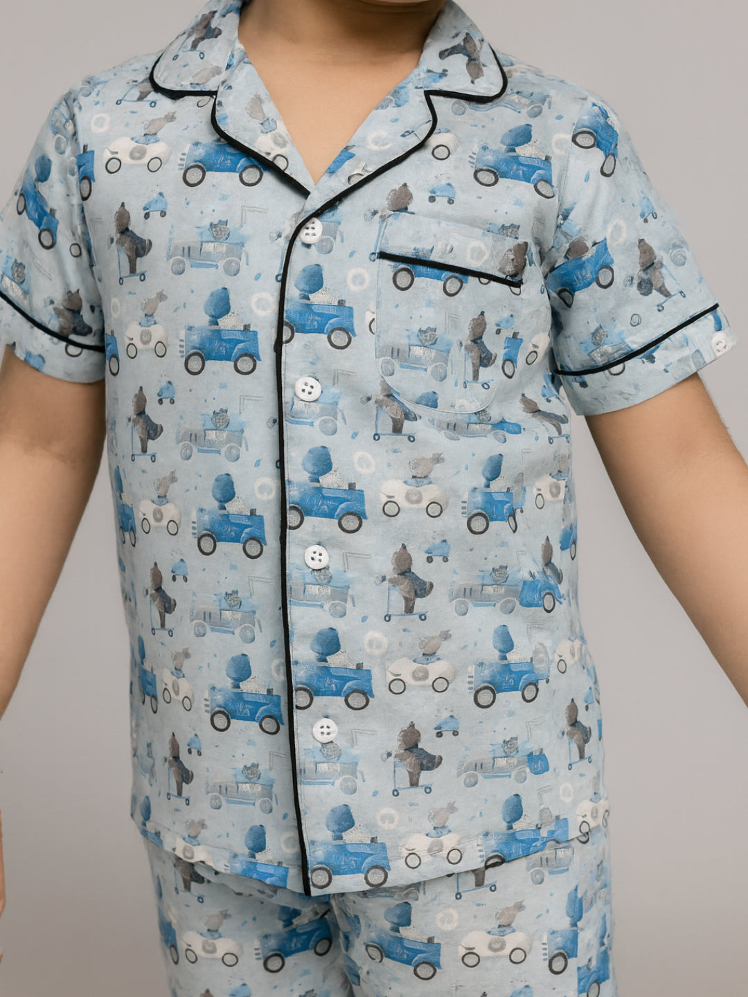 Printed Half Sleeves Night Suits For Boys and Girls-Blue