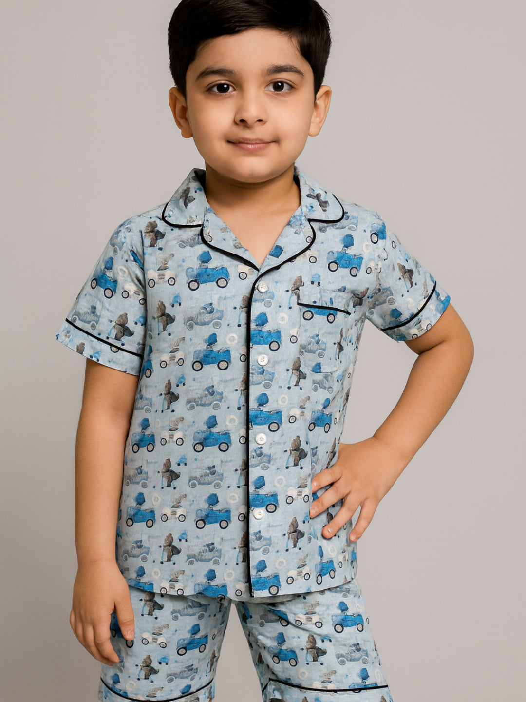 Printed Half Sleeves Night Suits For Boys and Girls-Blue