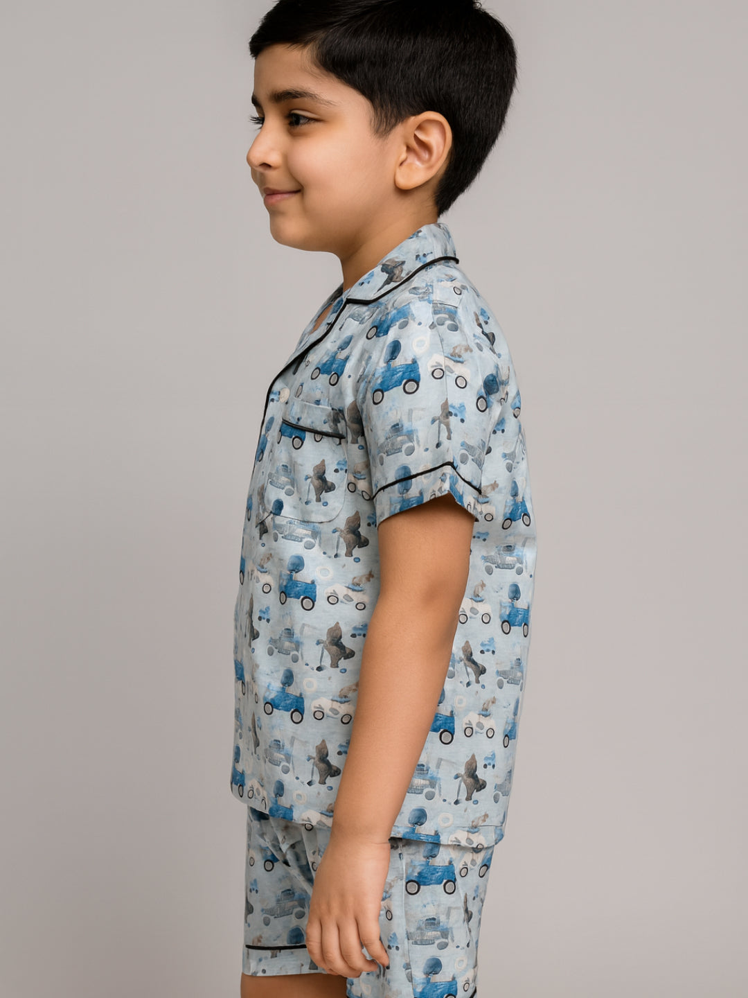 Printed Half Sleeves Night Suits For Boys and Girls-Blue