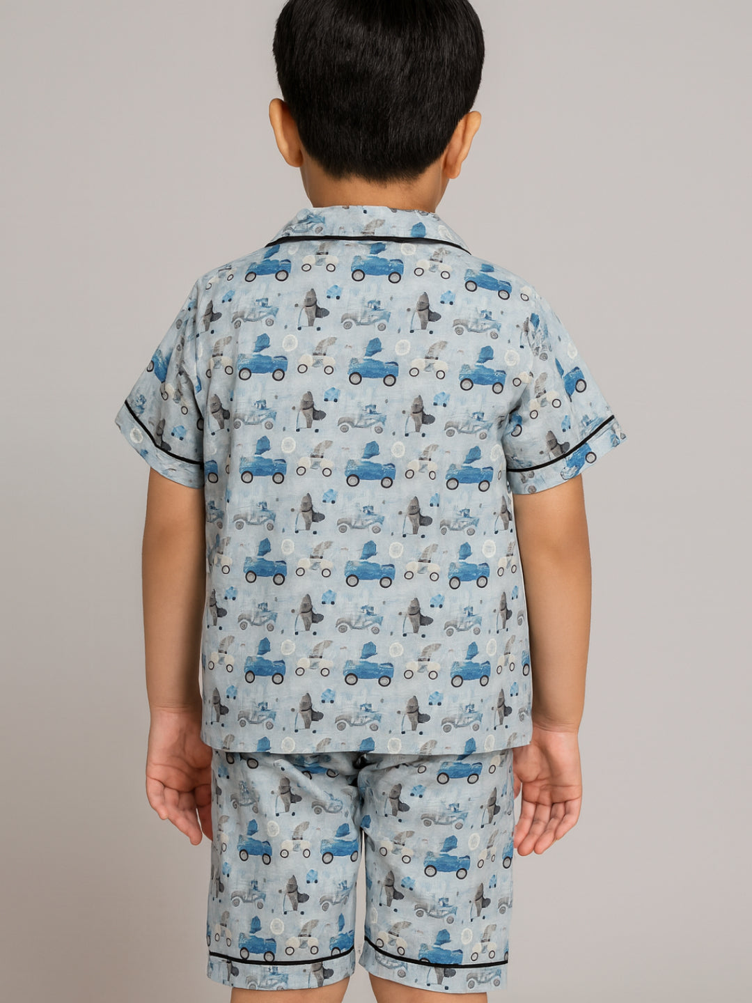Printed Half Sleeves Night Suits For Boys and Girls-Blue