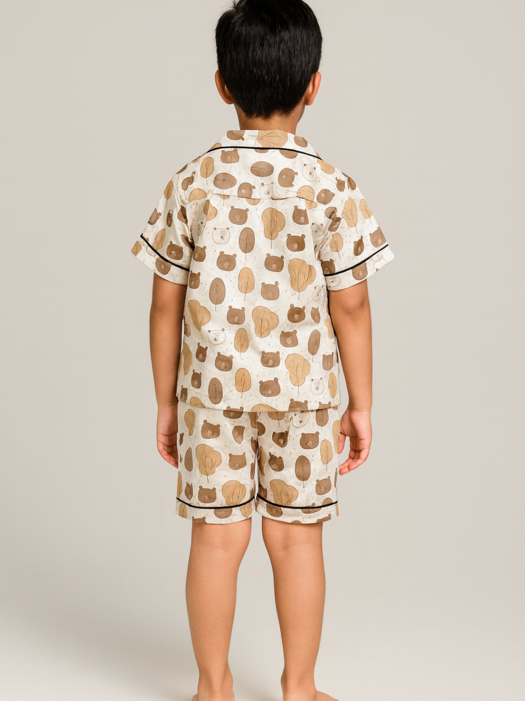 Printed Half Sleeves Night Suits For Boys and Girls-Brown