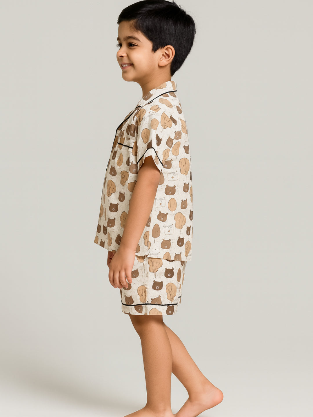 Printed Half Sleeves Night Suits For Boys and Girls-Brown