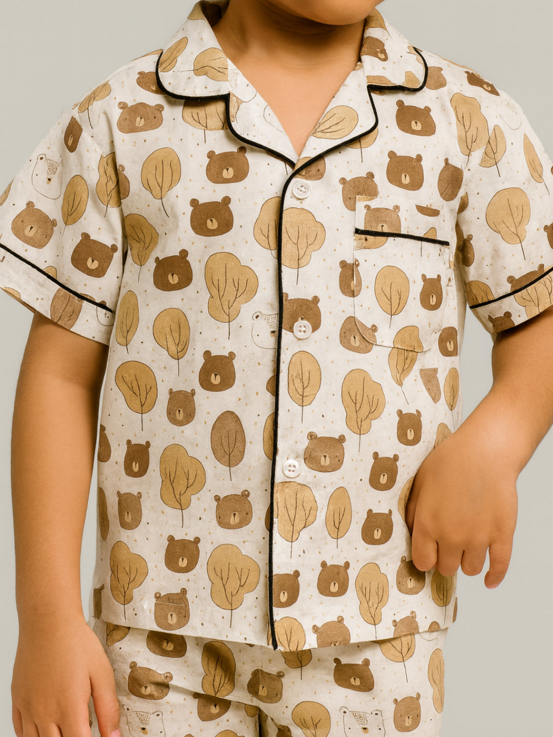 Printed Half Sleeves Night Suits For Boys and Girls-Brown