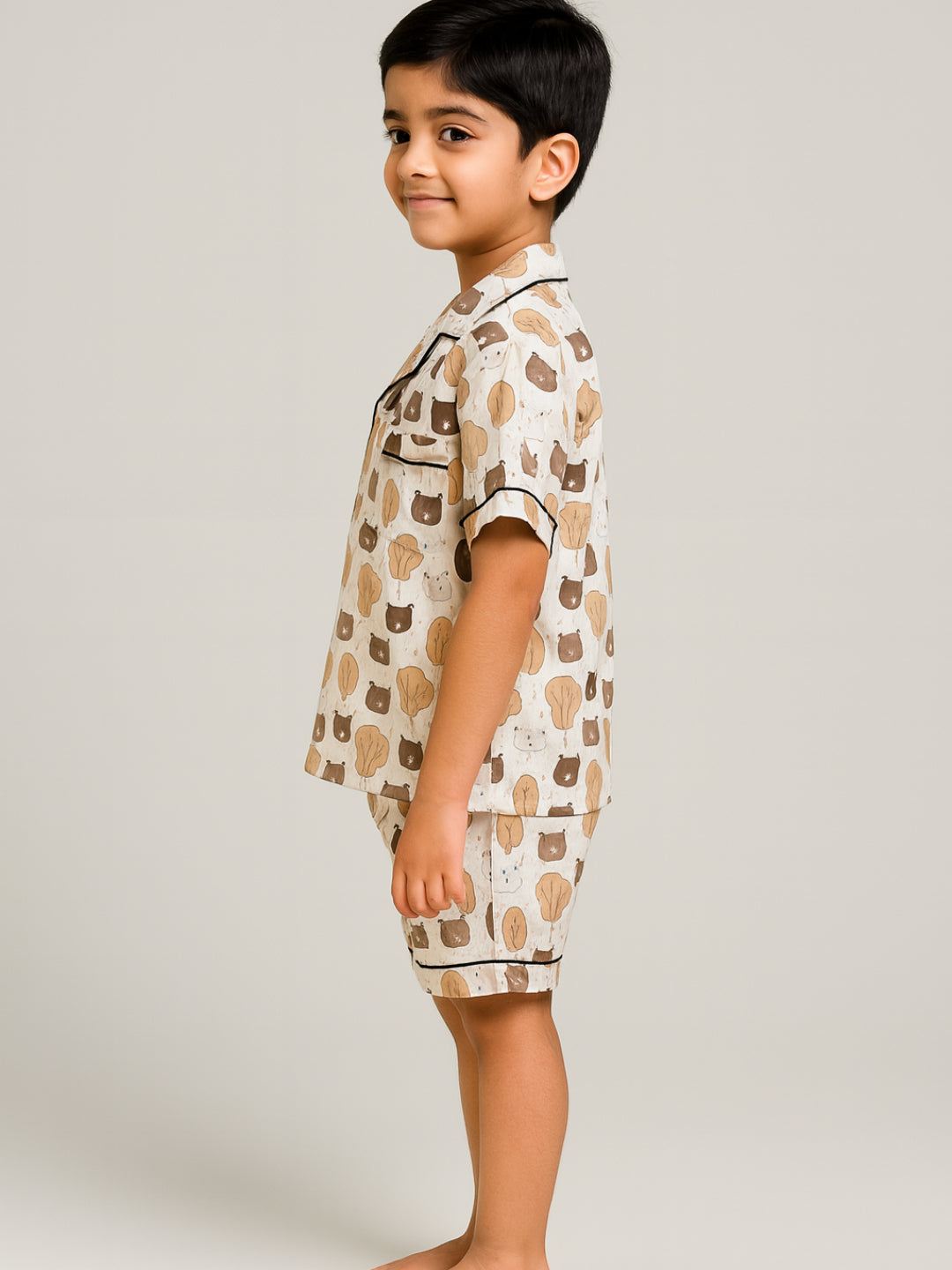 Printed Half Sleeves Night Suits For Boys and Girls-Brown