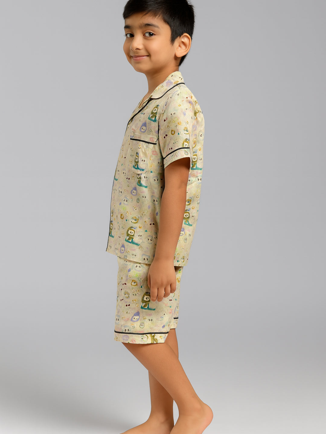 Printed Half Sleeves Night Suits For Boys and Girls-Green