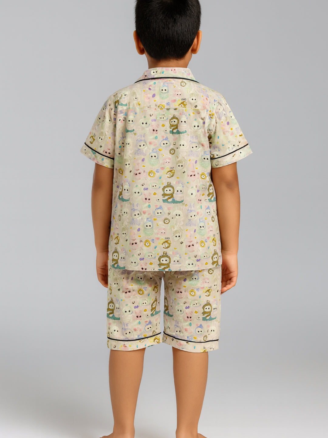 Printed Half Sleeves Night Suits For Boys and Girls-Green
