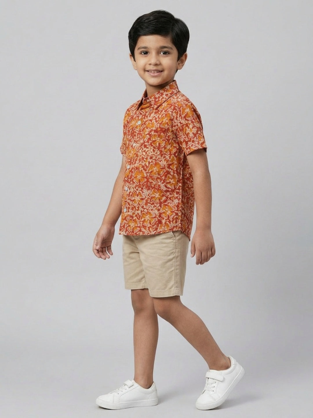 Biglilpeople Boys Ethnic Print Spread Collar Short Sleeves Shirt