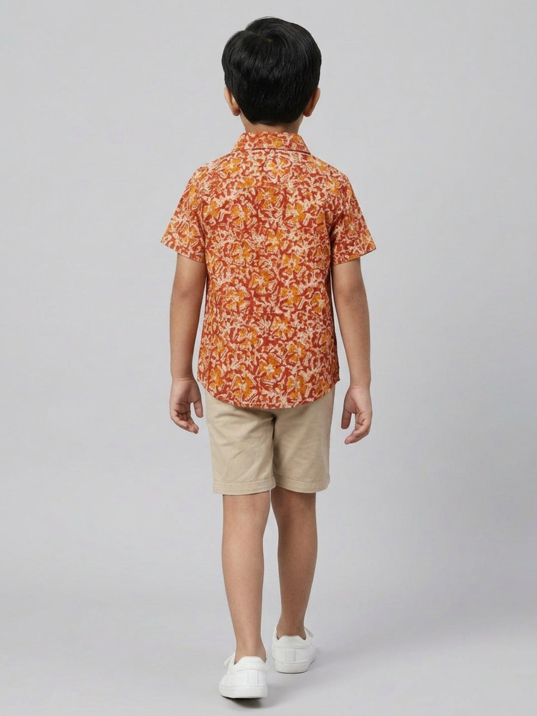 Biglilpeople Boys Ethnic Print Spread Collar Short Sleeves Shirt