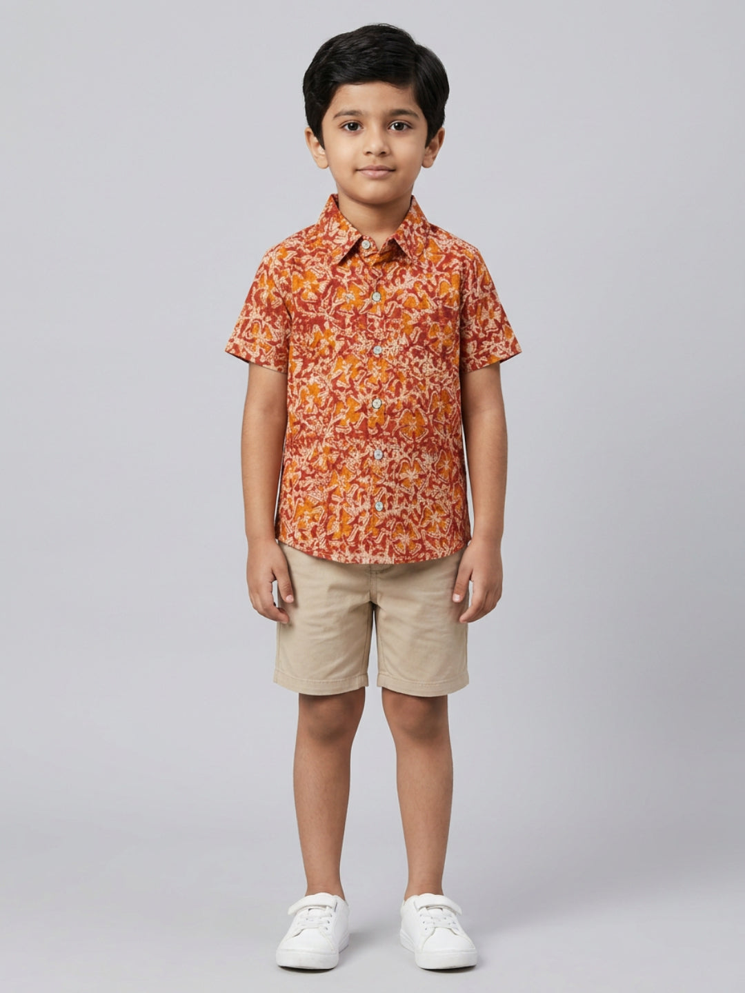 Biglilpeople Boys Ethnic Print Spread Collar Short Sleeves Shirt