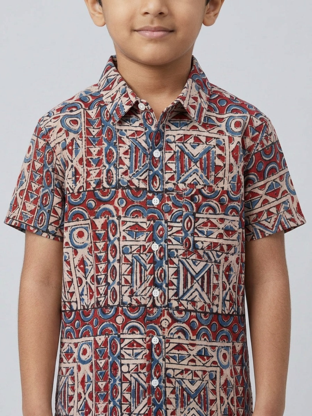 Biglilpeople Boys Ethnic Print Spread Collar Short Sleeves Shirt
