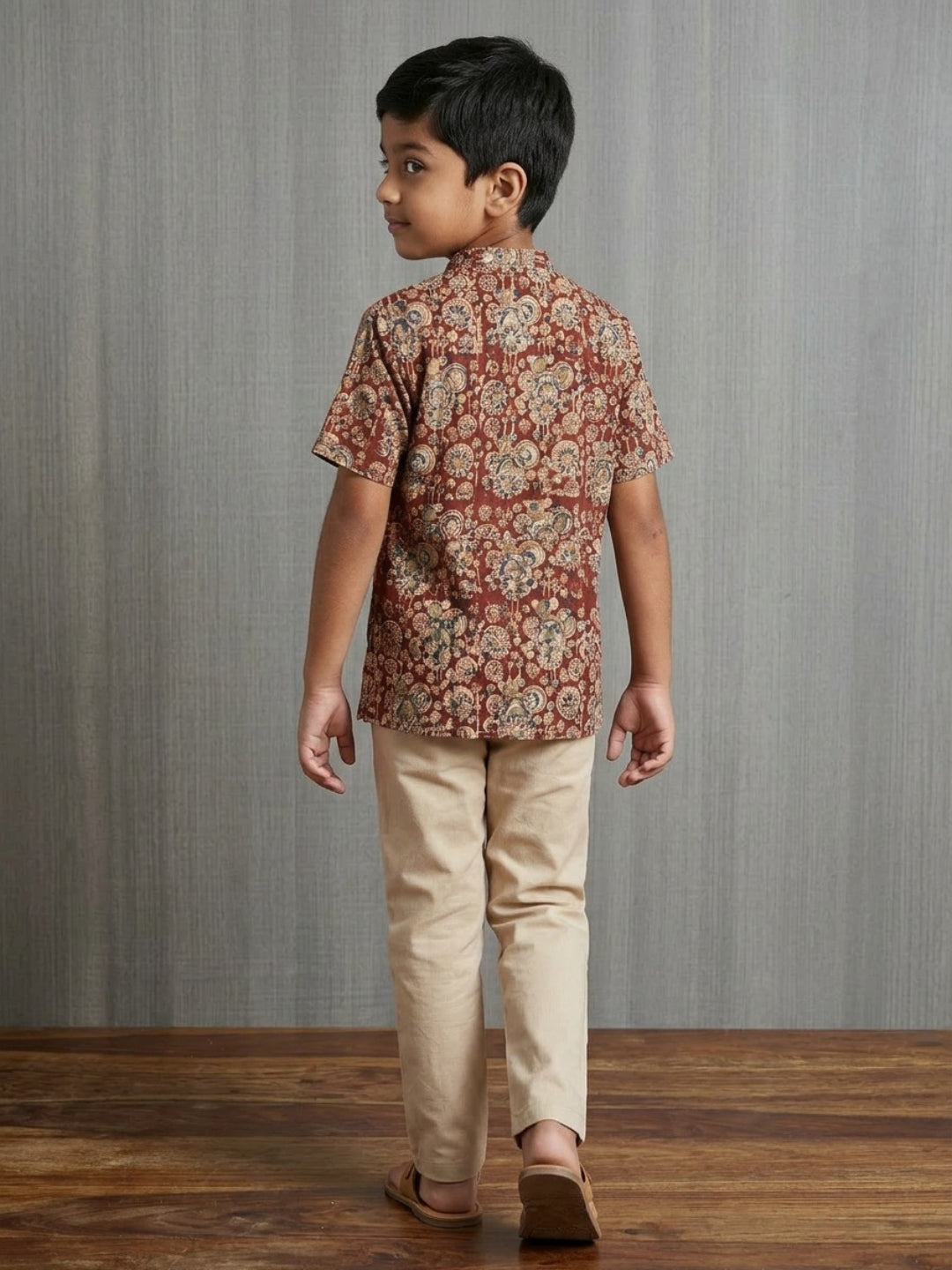 Biglilpeople Boys Ethnic Print Mandarin Collar Short Sleeves Shirt