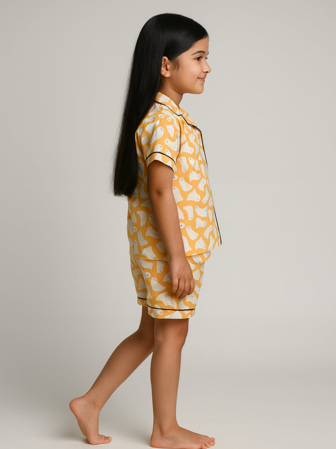Printed Half Sleeves Night Suits For Boys and Girls-Yellow