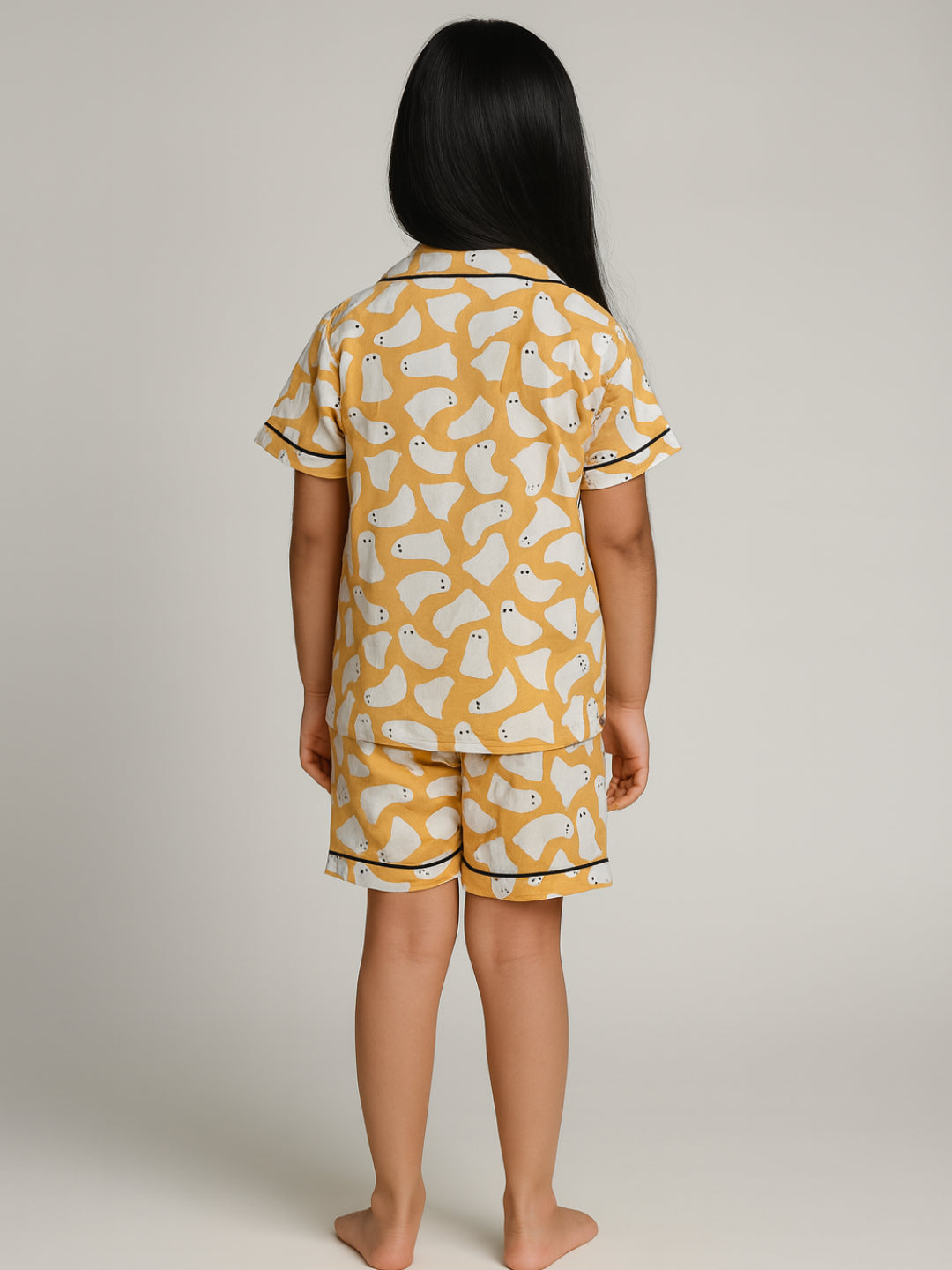 Printed Half Sleeves Night Suits For Boys and Girls-Yellow