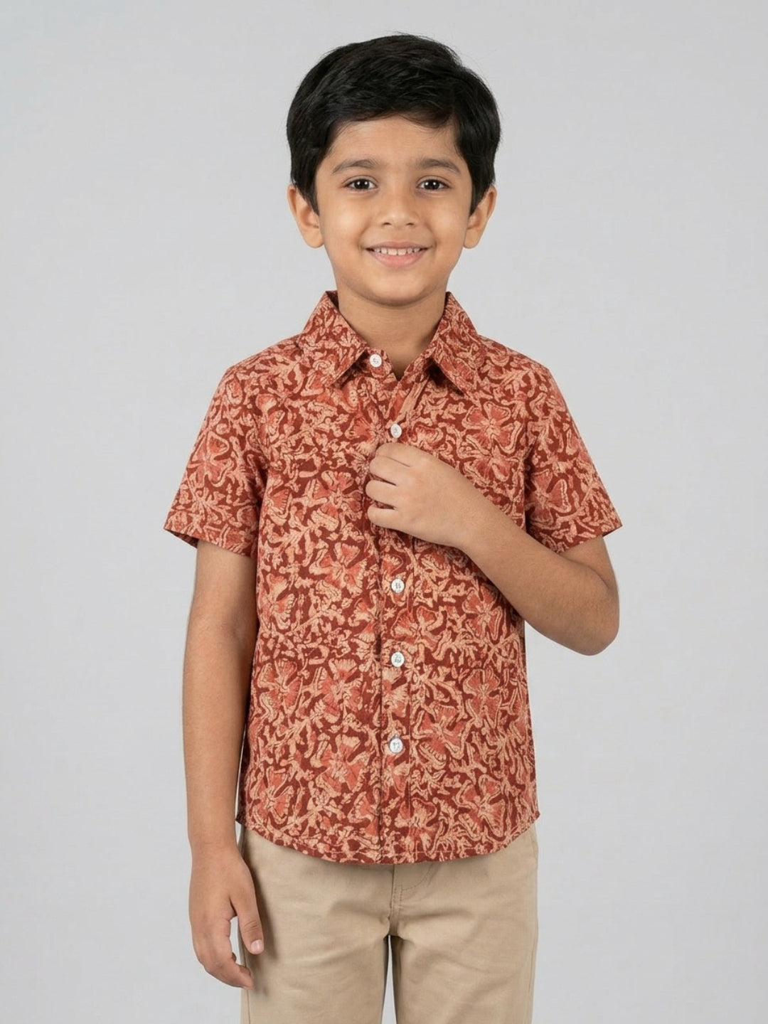 Biglilpeople Boys Ethnic Print Spread Collar Short Sleeves Shirt