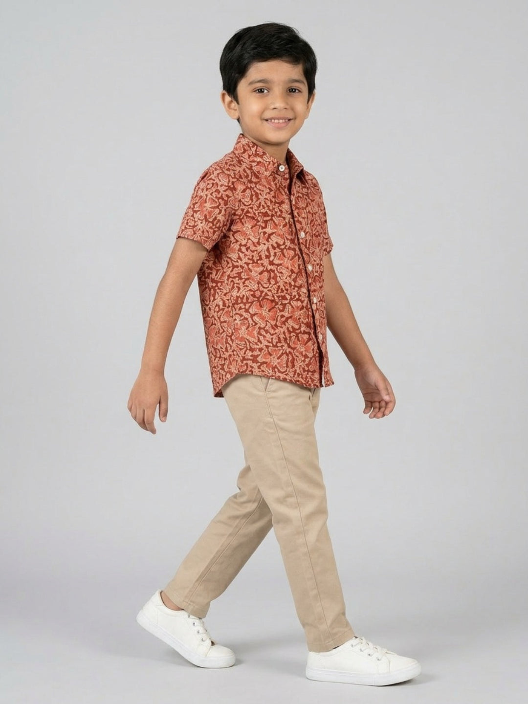Biglilpeople Boys Ethnic Print Spread Collar Short Sleeves Shirt