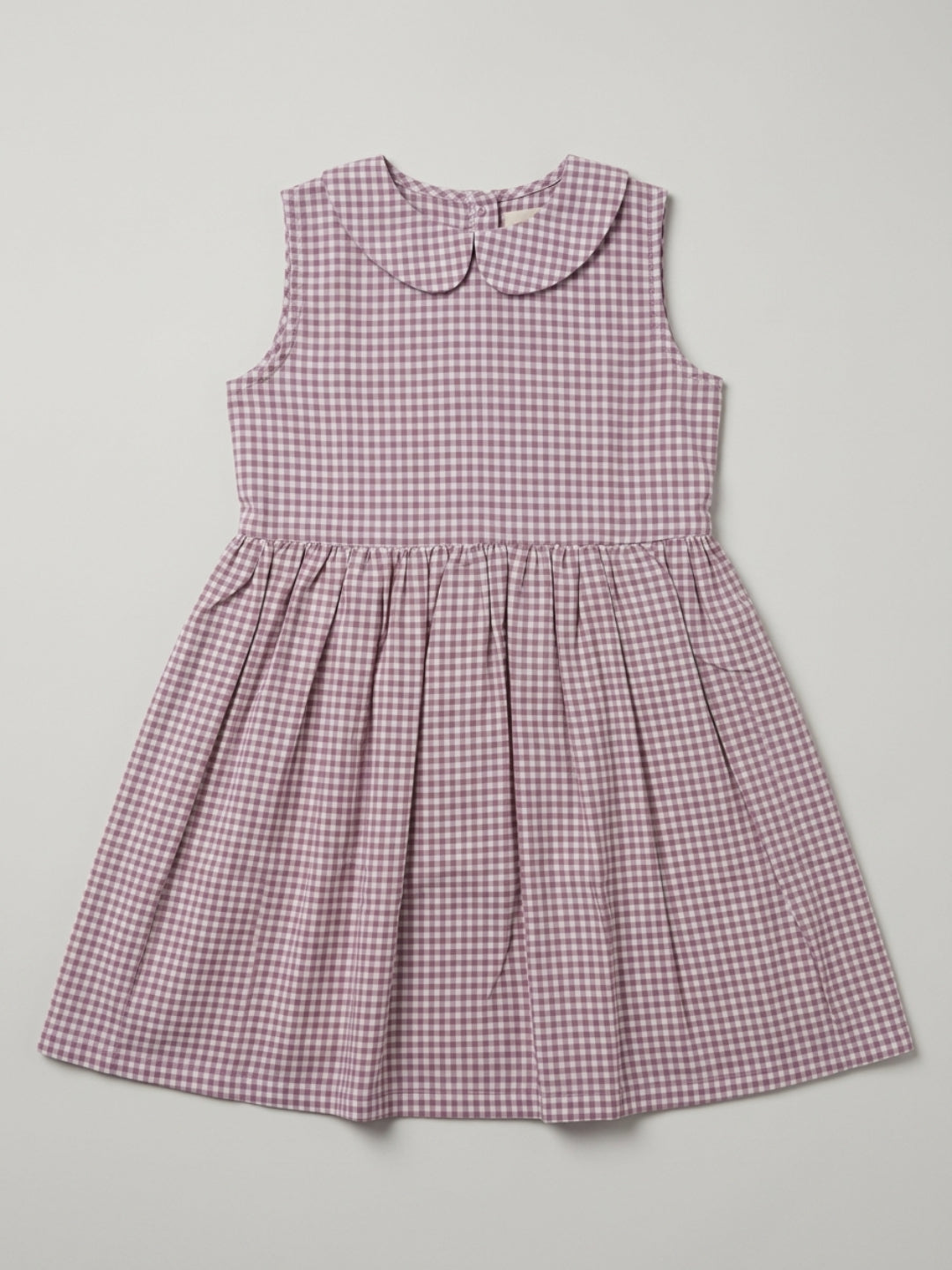 Girls Off White & Purple checked Knee Length Peter Pan Collar Dress
