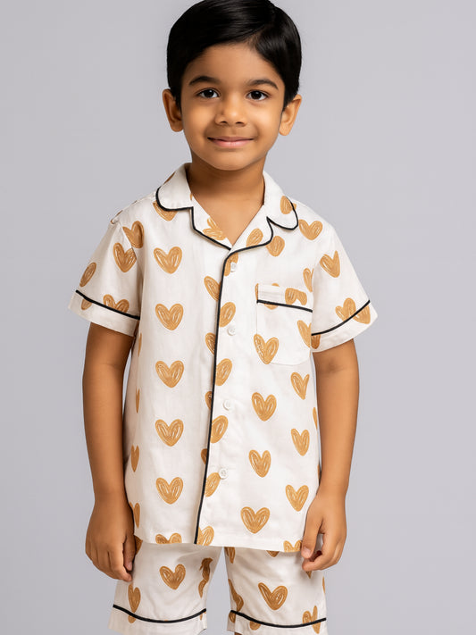 Printed Half Sleeves Night Suits For Boys and Girls-White