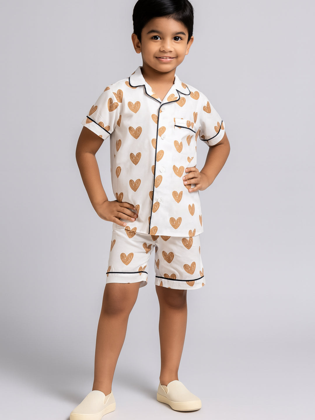Printed Half Sleeves Night Suits For Boys and Girls-White