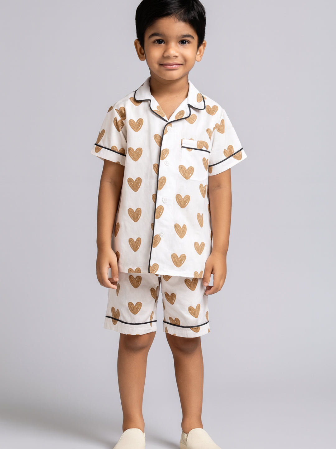 Printed Half Sleeves Night Suits For Boys and Girls-White