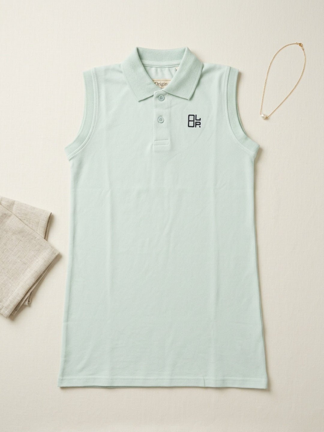 Girls Pure Cotton Light Blue Color Polo Sleeveless dress