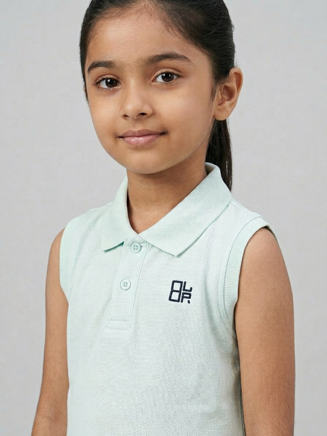 Girls Pure Cotton Light Blue Color Polo Sleeveless dress