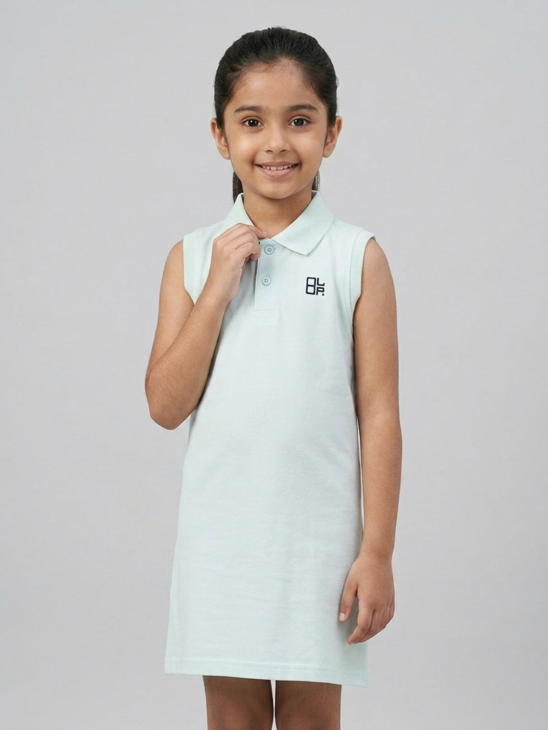 Girls Pure Cotton Light Blue Color Polo Sleeveless dress