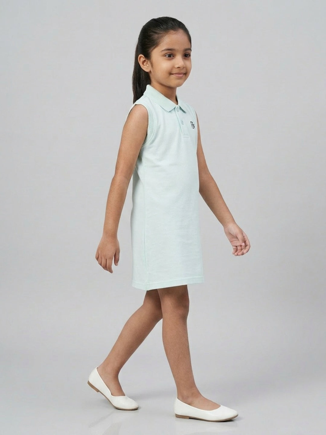 Girls Pure Cotton Light Blue Color Polo Sleeveless dress