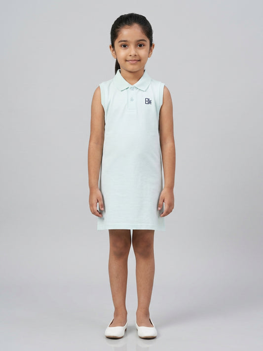 Girls Pure Cotton Light Blue Color Polo Sleeveless dress