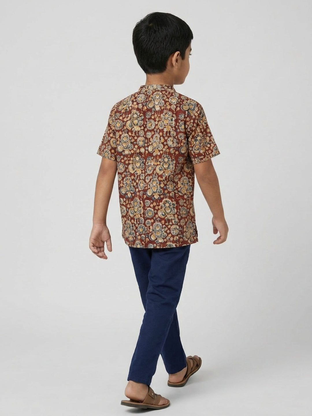 Biglilpeople Boys Ethnic Print Mandarin Collar Short Sleeves Shirt