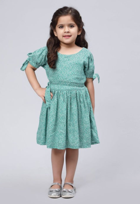 Girls Floral Printed Fit & Flare Cotton Dress