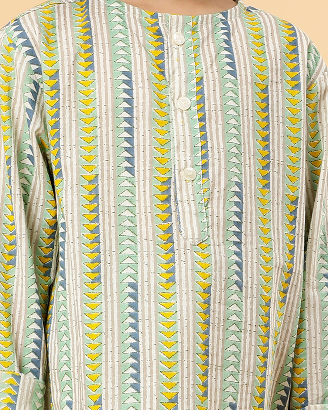 Conjunto unisex de Kurta de Abuelo en Algodón Mul - Estampado geométrico