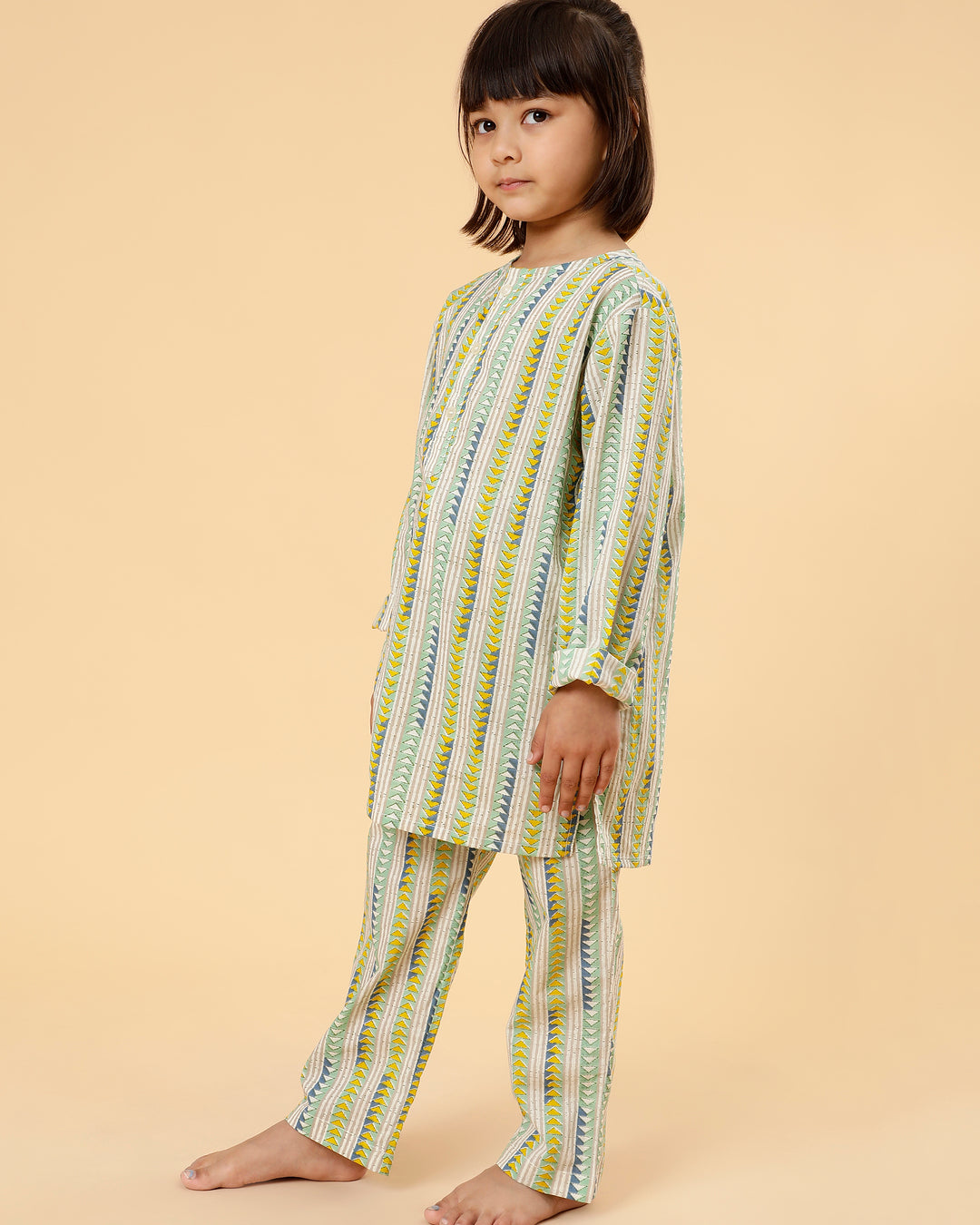 Unisex Grandpa Kurta Set in Mul Cotton- Geometric print