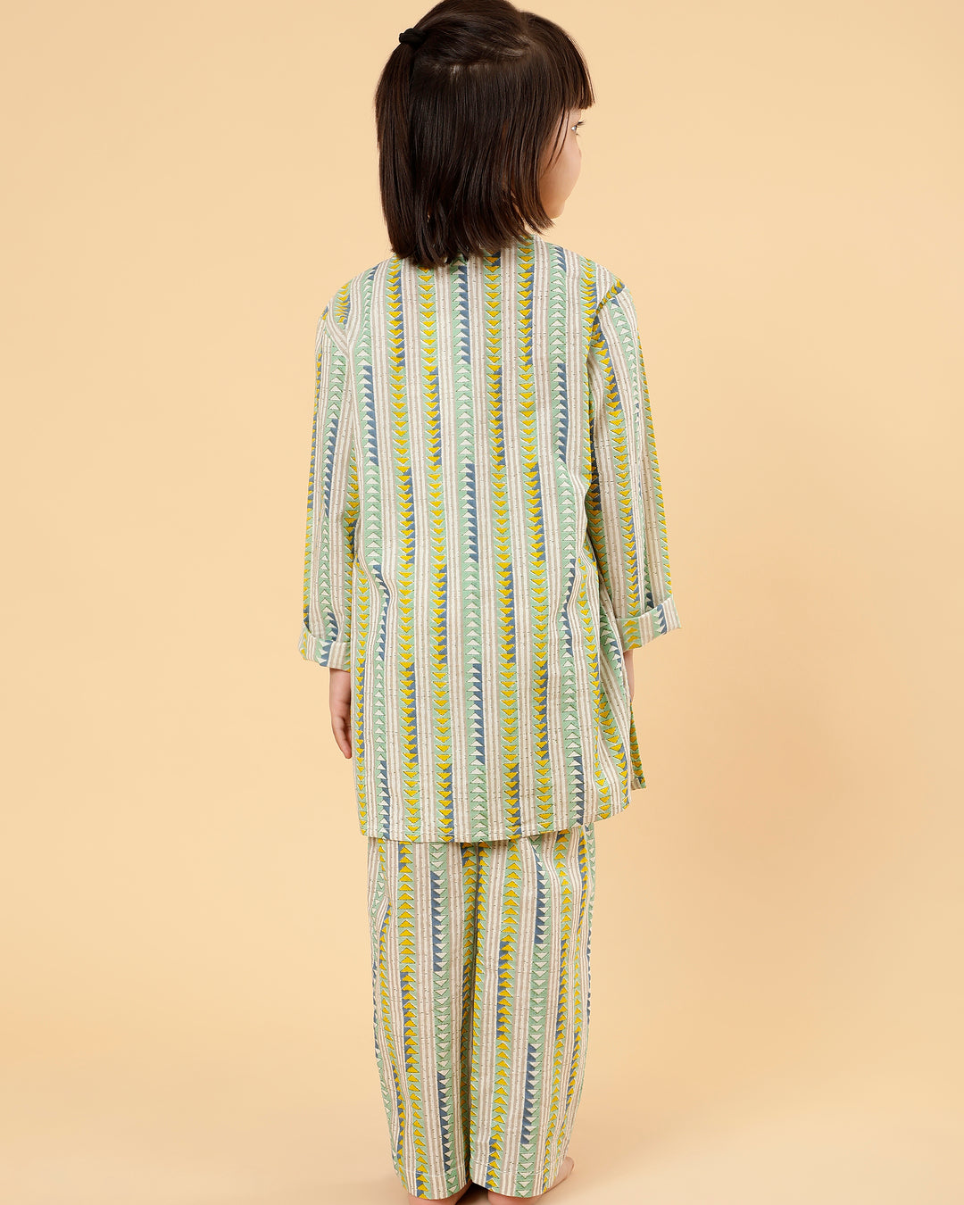 Conjunto unisex de Kurta de Abuelo en Algodón Mul - Estampado geométrico