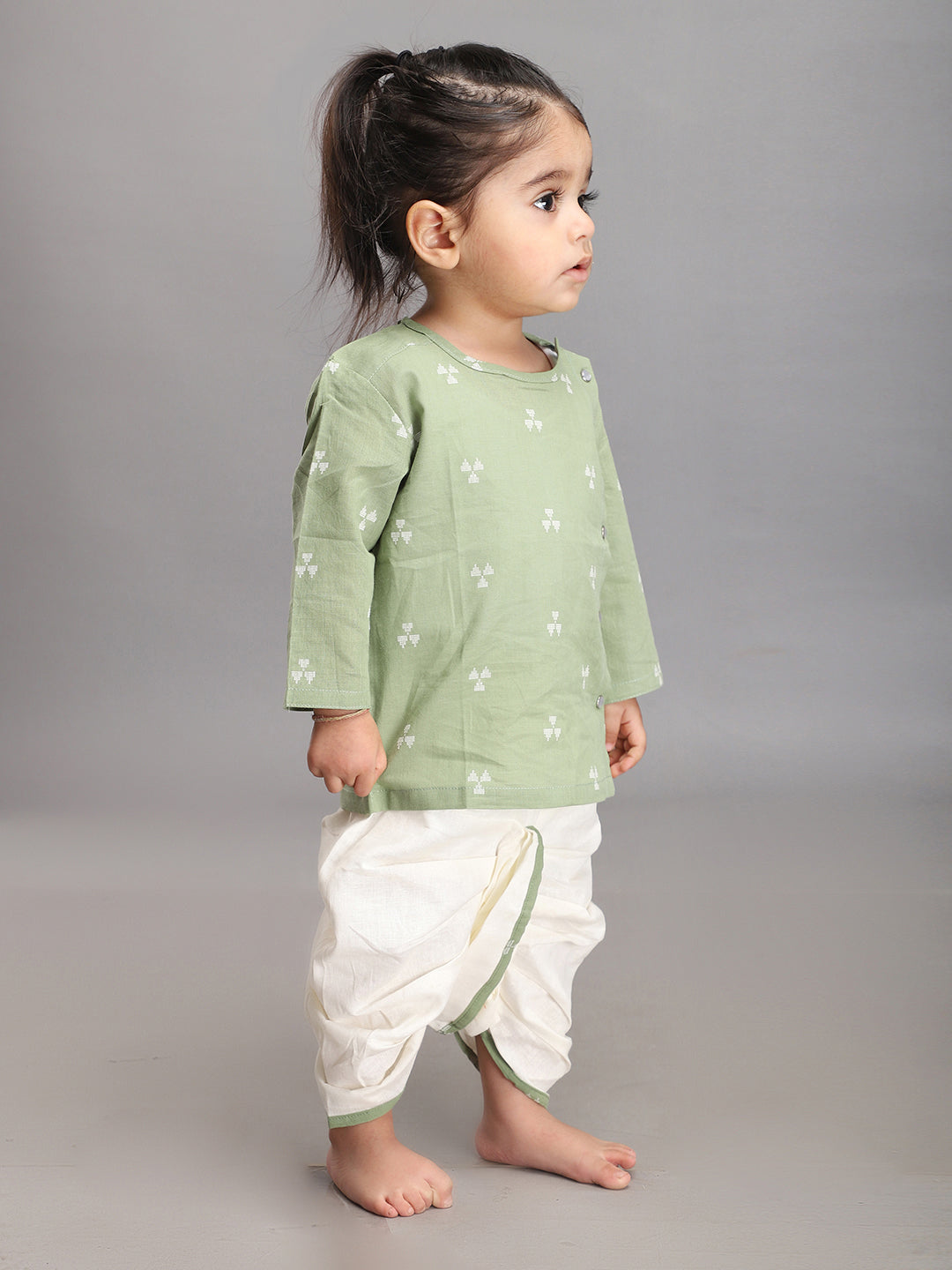 Infant Dhoti Kurta Set in Handloom Cotton - Sage Green