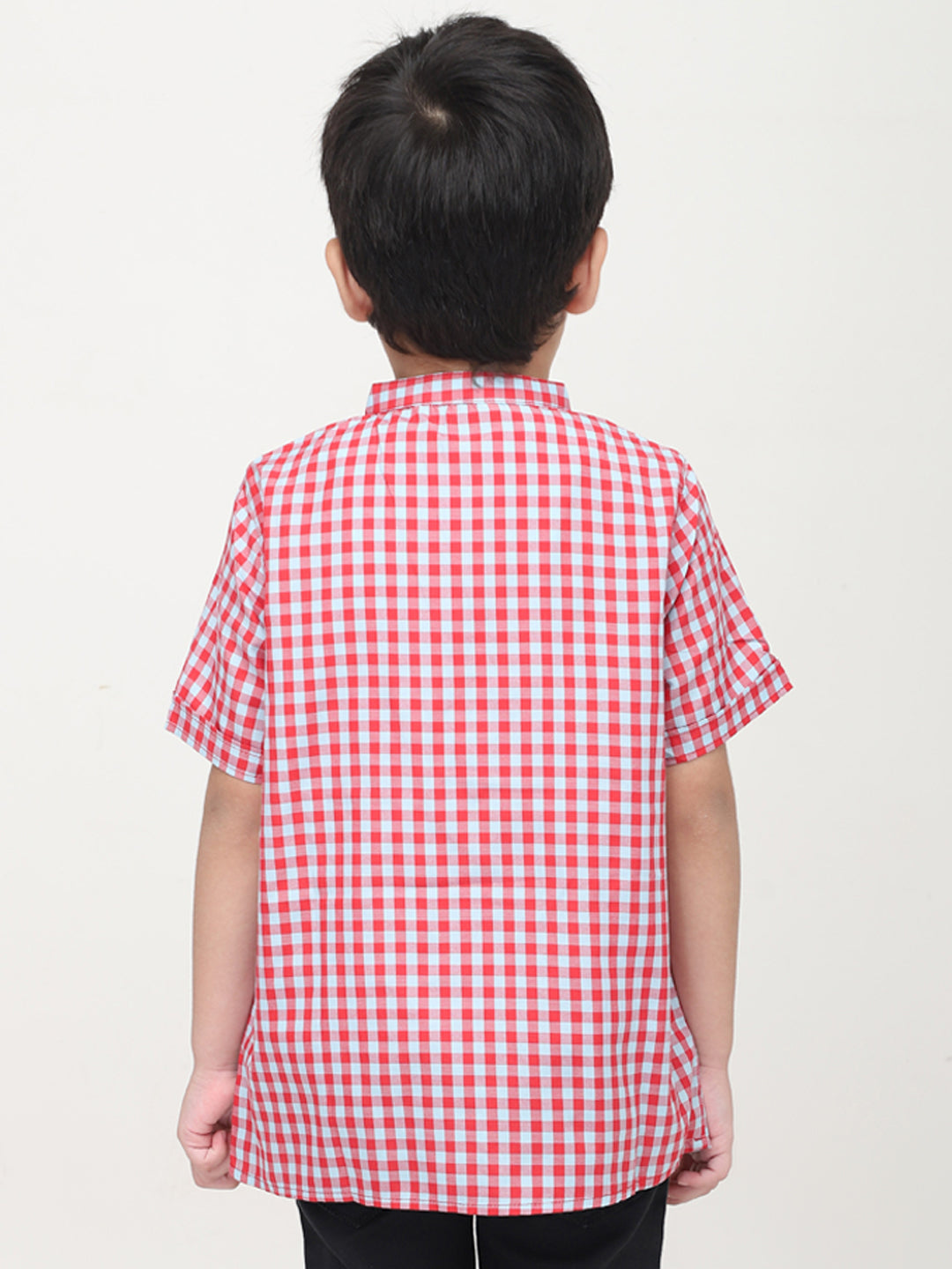 Mandarin Style Boys Checks Half Sleeves Casual Shirt