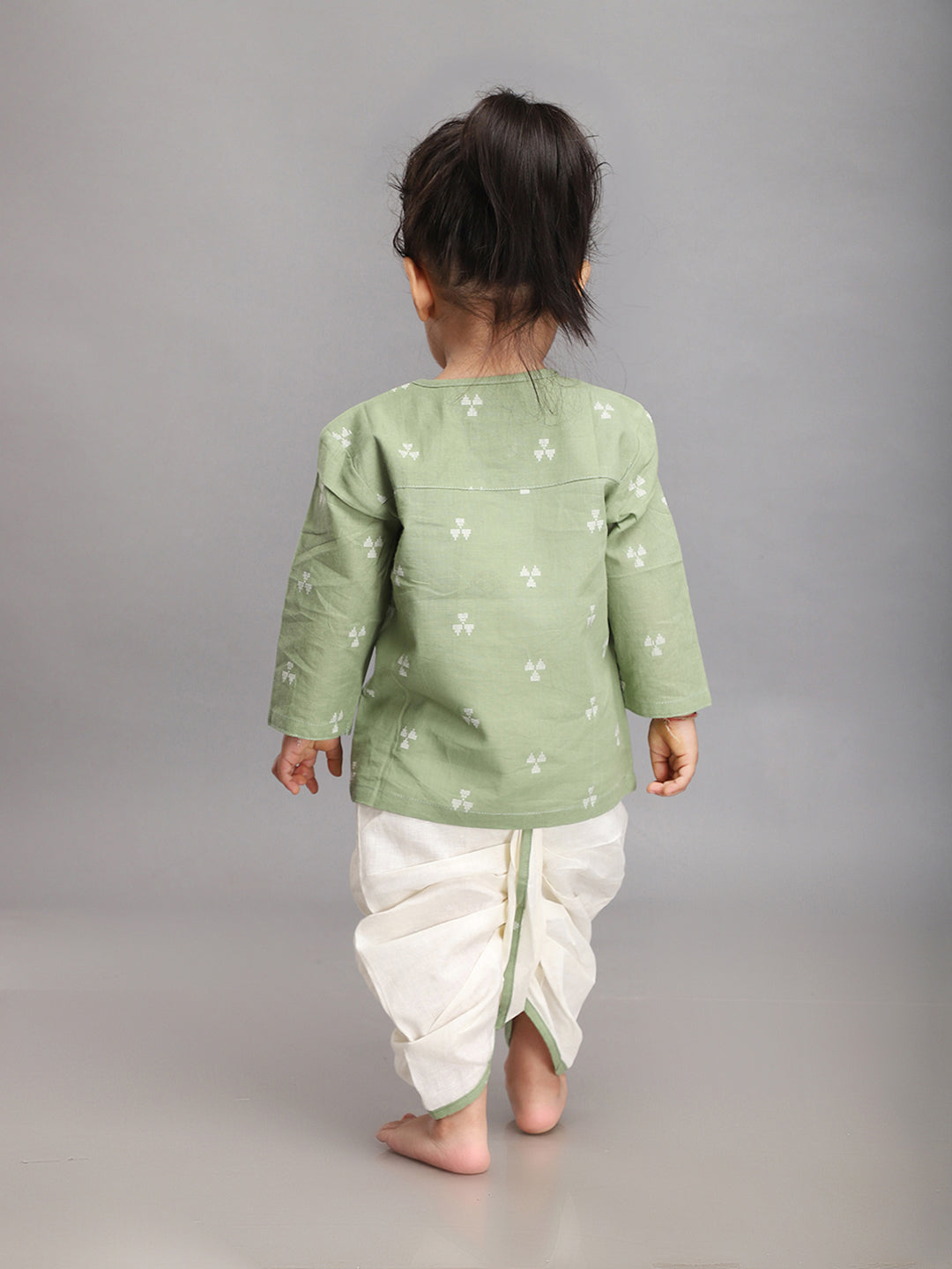 Infant Dhoti Kurta Set in Handloom Cotton - Sage Green